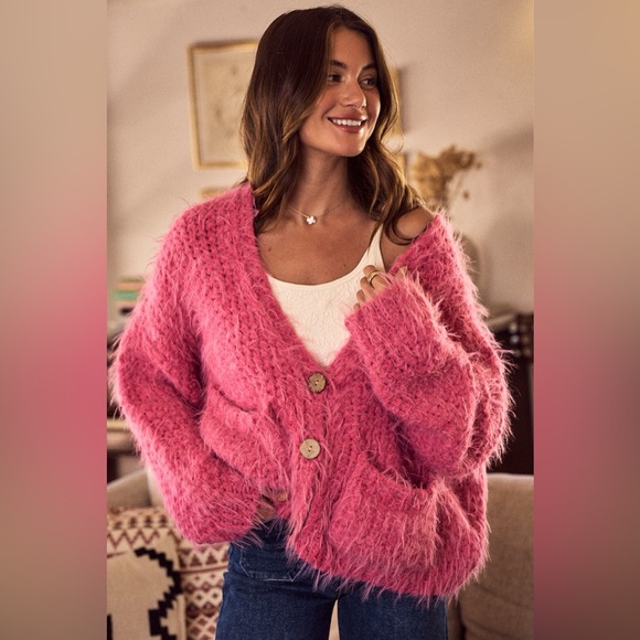 SO ME Soft Touch Hairy Loose Fit Cozy Sweater Cardigan - Picture 12 of 16